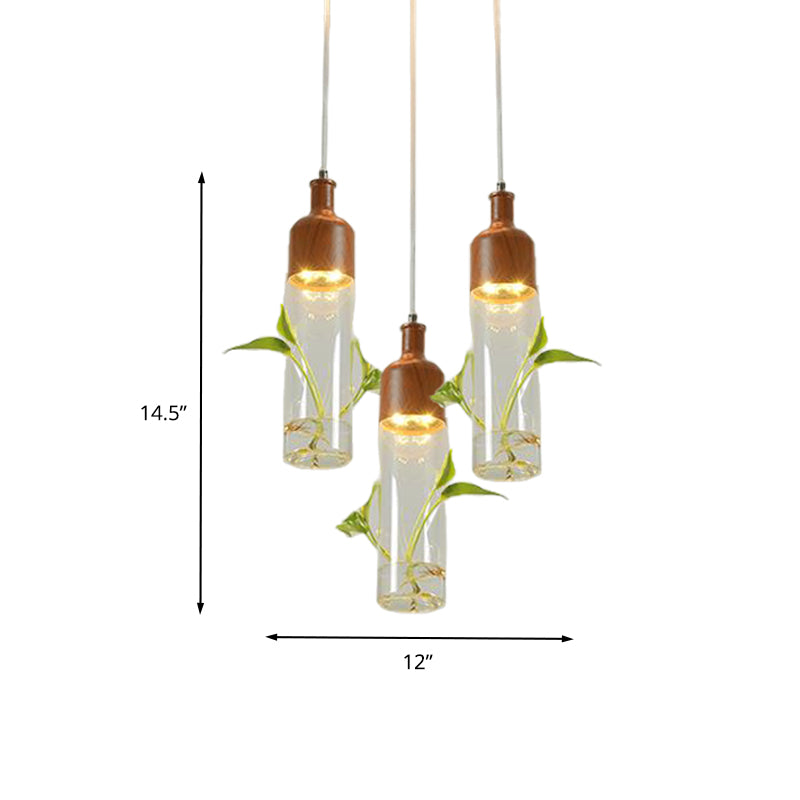 Antique Wine Bottle Cluster Pendant 3/5/7 Bulbs Metal LED Ceiling Light in Brown with Round/Linear Canopy