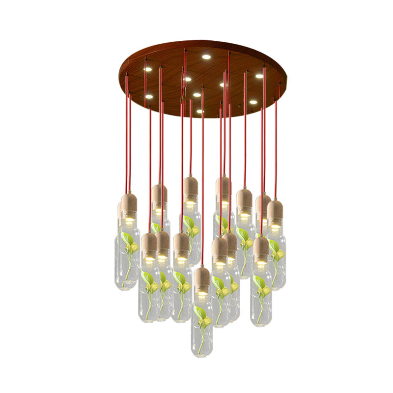 Hout 3/5/7 bollen cluster hanger antieke metalen fles LED plafondlamp met plantencontainer voor woonkamer