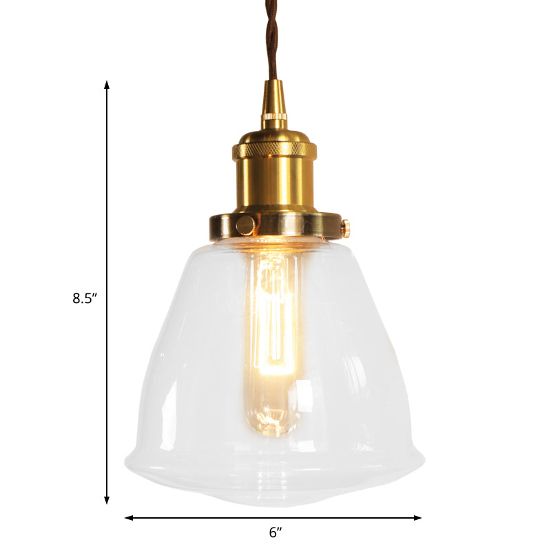 Brass 1 Bulb Pendant Lighting Fixture Vintage Clear Glass Cone Hanging Ceiling Lamp