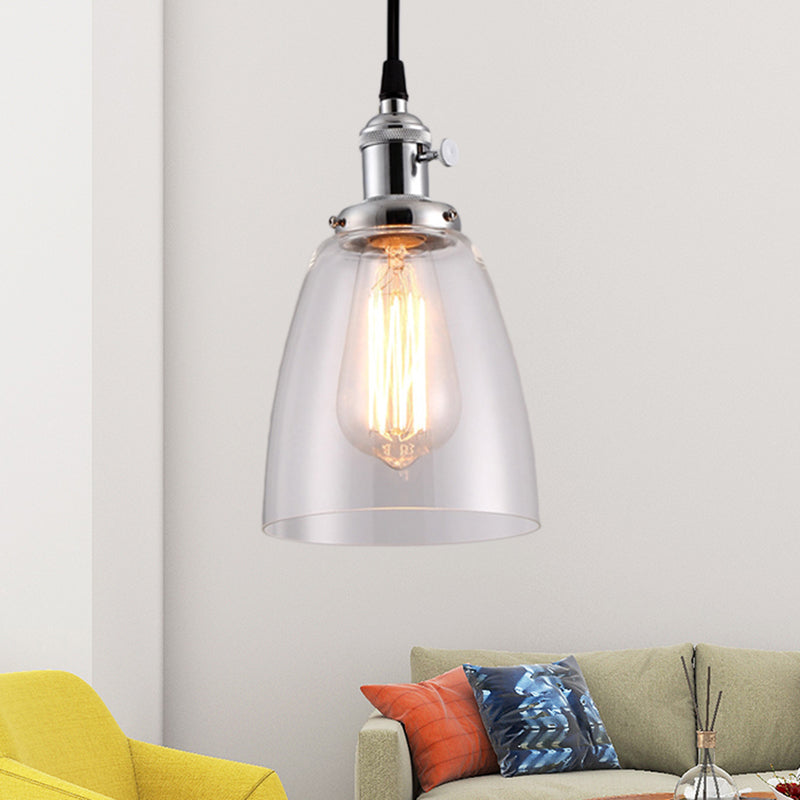 Bell en verre transparent Hanging Light Kit Industrial 1 Bulbe Reping Pendant Lampe avec Bronze / Brass / Copper Top