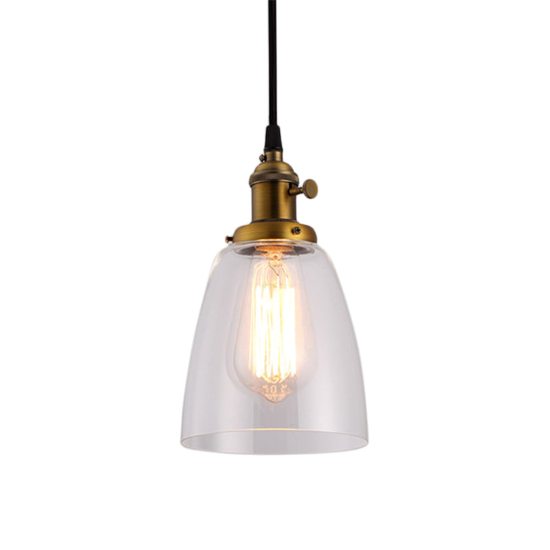 Bell en verre transparent Hanging Light Kit Industrial 1 Bulbe Reping Pendant Lampe avec Bronze / Brass / Copper Top