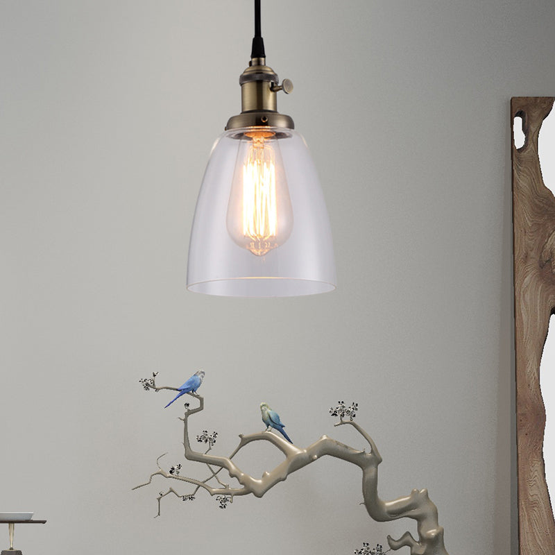 Bell en verre transparent Hanging Light Kit Industrial 1 Bulbe Reping Pendant Lampe avec Bronze / Brass / Copper Top