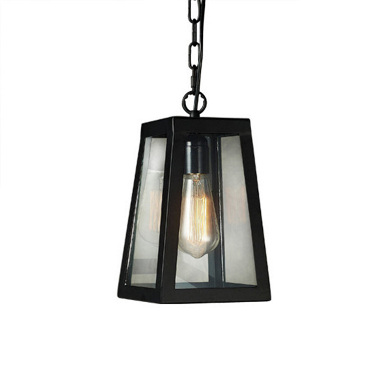 Metal Trapezoid Pendant Lighting Industrial 1 Bulb Living Room Ceiling Hang Fixture in Black