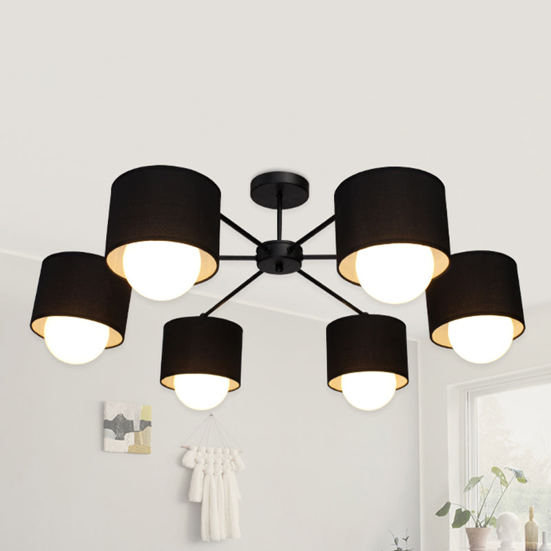 Black Round Semi Flush Plafond Light moderne 3/6 Bulbes Tissu Fush Flush Mount Chandelier pour salon