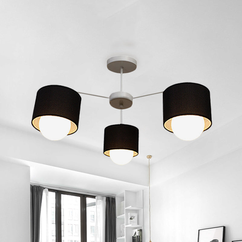 Black Round Semi Flush Ceiling Light Modern 3/6 Bulbs Fabric Flush Mount Chandelier for Sitting Room