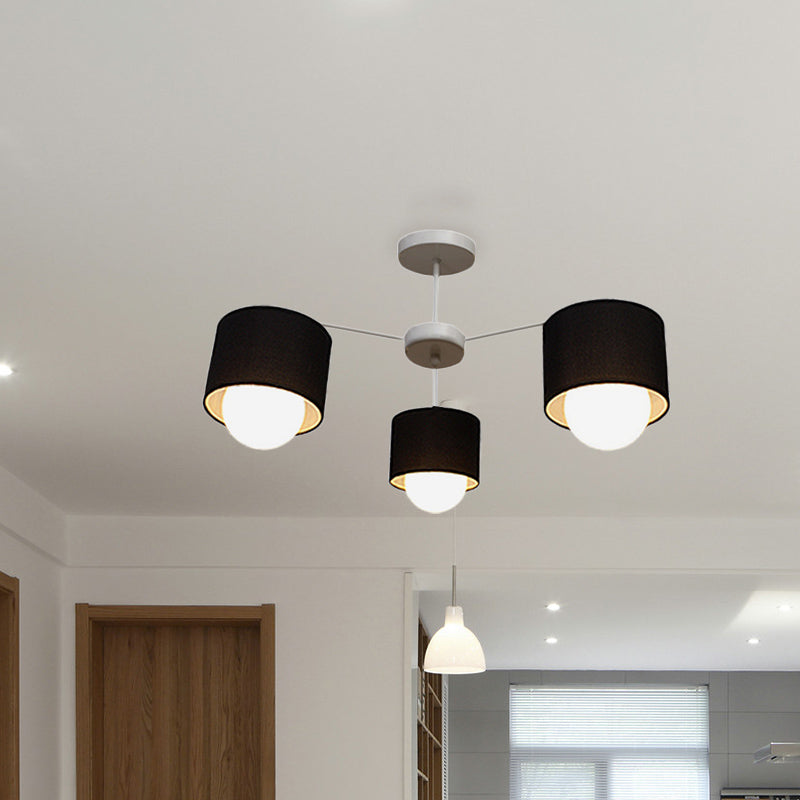 Black Round Semi Flush Plafond Light moderne 3/6 Bulbes Tissu Fush Flush Mount Chandelier pour salon