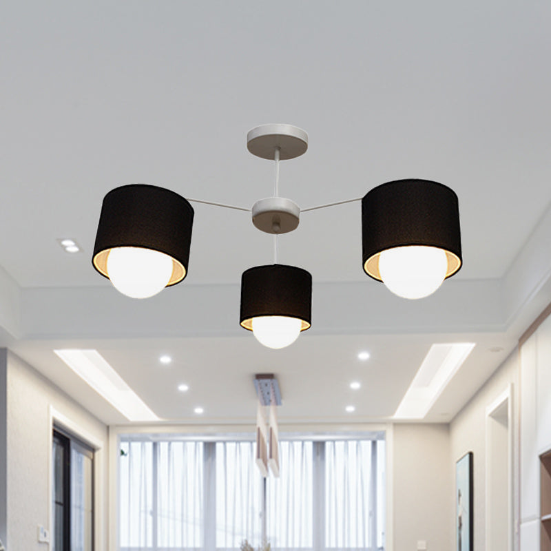 Black Round Semi Flush Plafond Light moderne 3/6 Bulbes Tissu Fush Flush Mount Chandelier pour salon