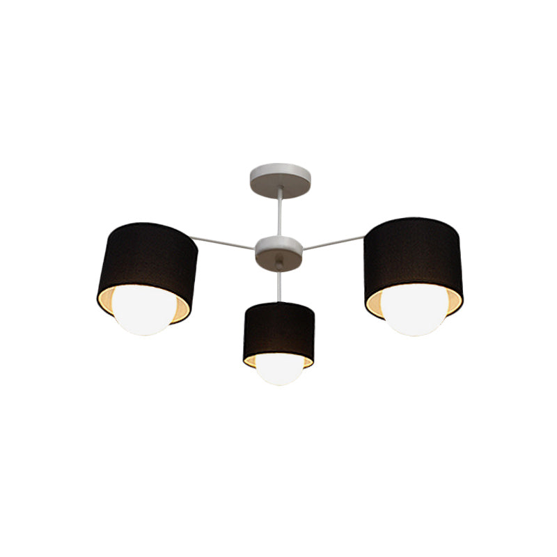 Black Round Semi Flush Plafond Light moderne 3/6 Bulbes Tissu Fush Flush Mount Chandelier pour salon