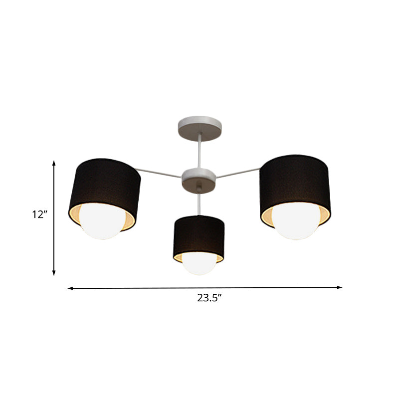 Black Round Semi Flush Ceiling Light Modern 3/6 Bulbs Fabric Flush Mount Chandelier for Sitting Room