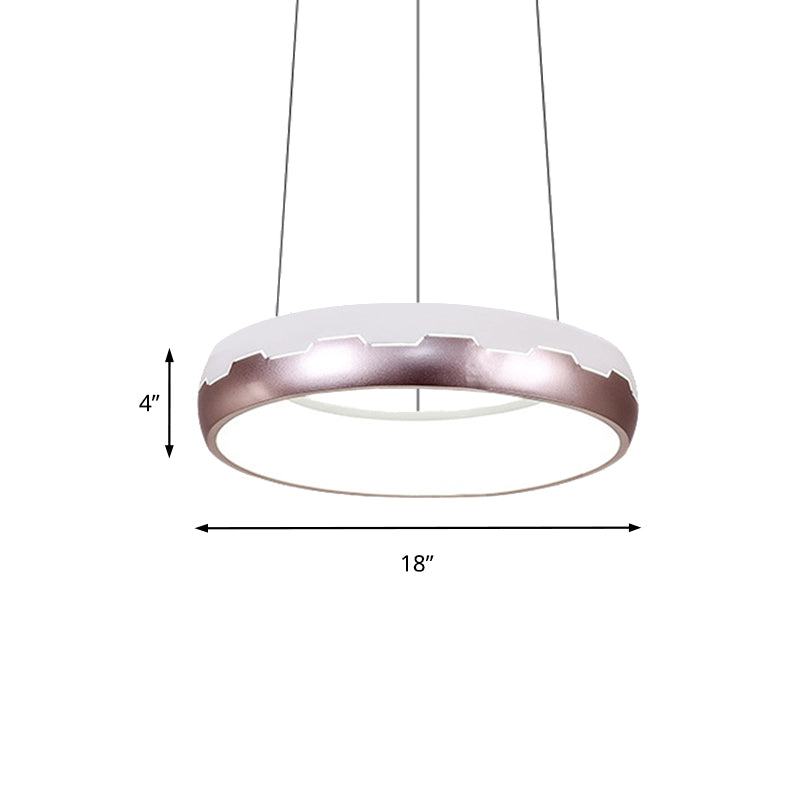 Rose Gold Ring Suspension Lighting Modern LED Metal Hanging Light Kit in White/Warm Light, 18"/21.5" Wide