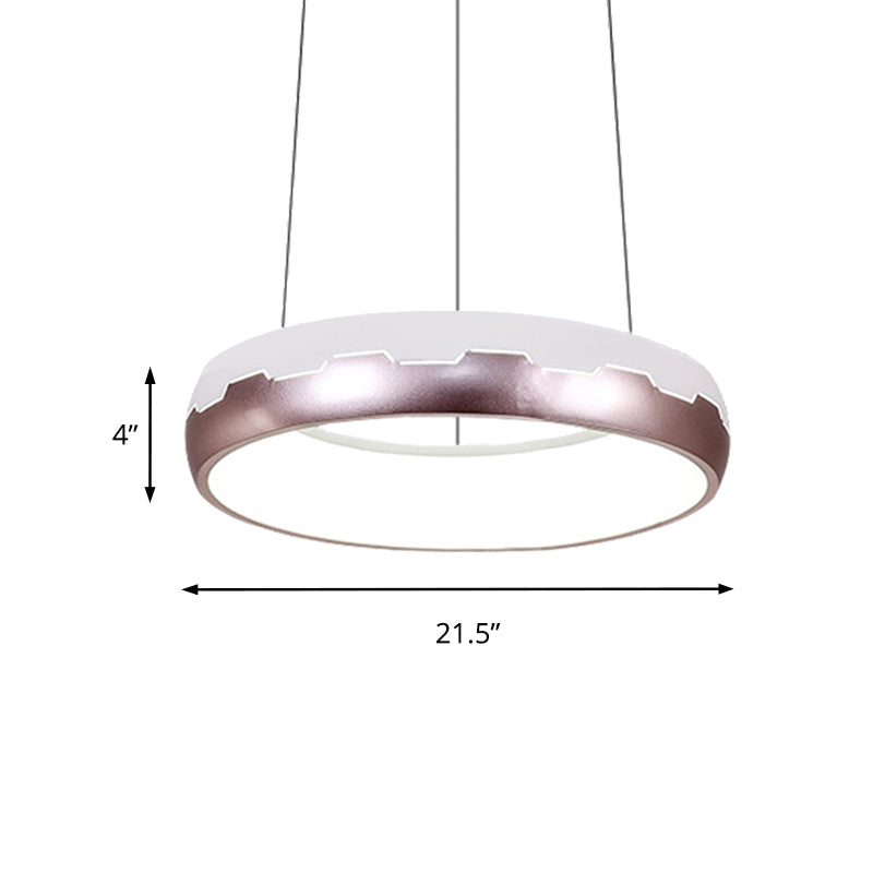 Rose Gold Ring Suspension Lighting Modern LED Metal Hanging Light Kit in White/Warm Light, 18"/21.5" Wide