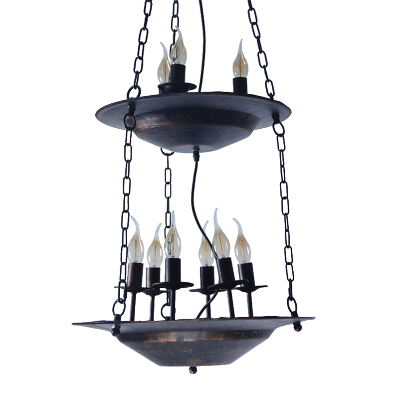 Metallic Candle&Saucer Chandelier Bookstore Cafe Industrial Style Pendant Lamp in Rust