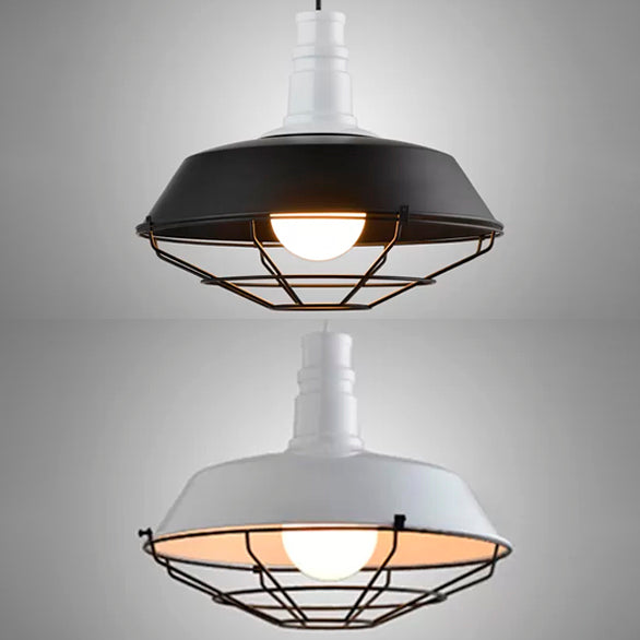 10"/14"/18" Dia Wire Frame Metal Pendant Light with Barn Shade Retro Style 1 Light Kitchen Ceiling Light in Black/White