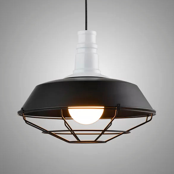 10"/14"/18" Dia Wire Frame Metal Pendant Light with Barn Shade Retro Style 1 Light Kitchen Ceiling Light in Black/White