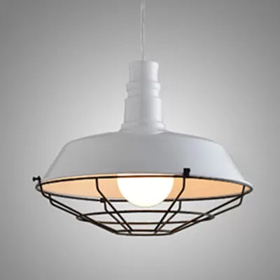 10"/14"/18" Dia Wire Frame Metal Pendant Light with Barn Shade Retro Style 1 Light Kitchen Ceiling Light in Black/White