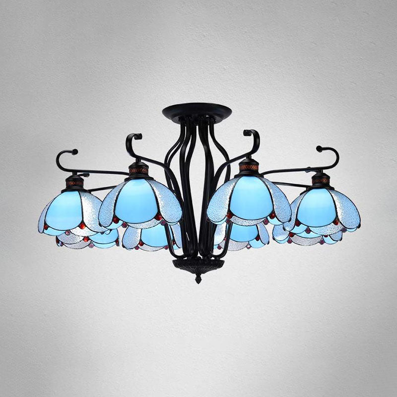 Black Scalloped Hanging Chandelier Baroque 6/8 Lumières Blanc / Jaune / Blue Glass Pendante Light Kit pour le salon