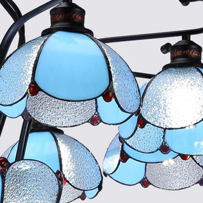 Black Scalloped Hanging Chandelier Baroque 6/8 Lumières Blanc / Jaune / Blue Glass Pendante Light Kit pour le salon