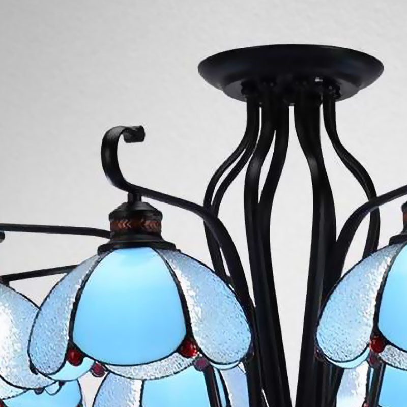 Black Scalloped Hanging Chandelier Baroque 6/8 Lumières Blanc / Jaune / Blue Glass Pendante Light Kit pour le salon