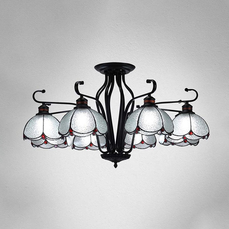 Black Scalloped Hanging Chandelier Baroque 6/8 Lumières Blanc / Jaune / Blue Glass Pendante Light Kit pour le salon