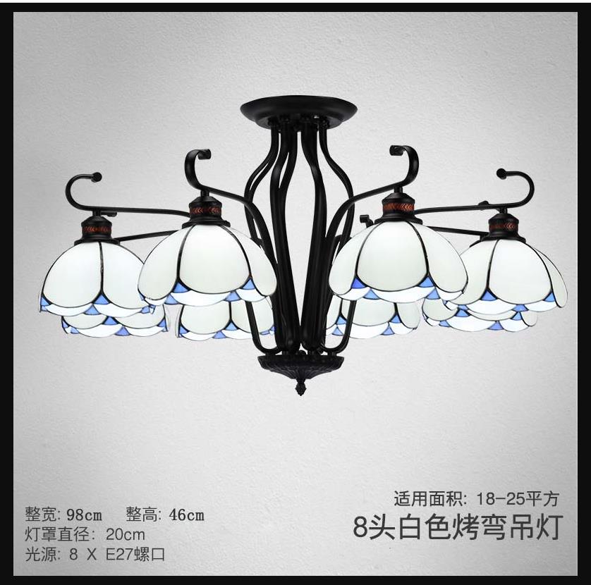 Black Scalloped Hanging Chandelier Baroque 6/8 Lumières Blanc / Jaune / Blue Glass Pendante Light Kit pour le salon