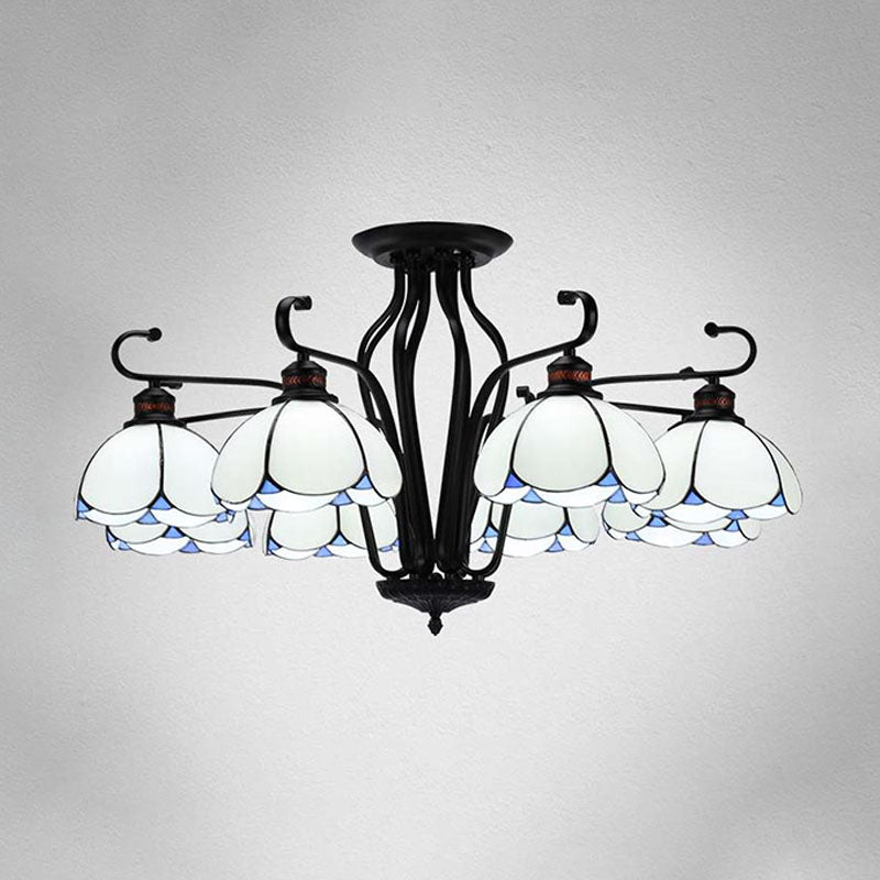 Black Scalloped Hanging Chandelier Baroque 6/8 Lumières Blanc / Jaune / Blue Glass Pendante Light Kit pour le salon