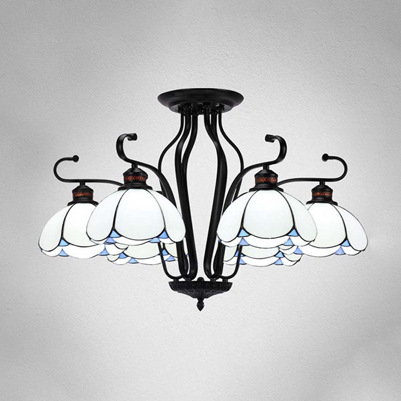 Black Scalloped Hanging Chandelier Baroque 6/8 Lumières Blanc / Jaune / Blue Glass Pendante Light Kit pour le salon