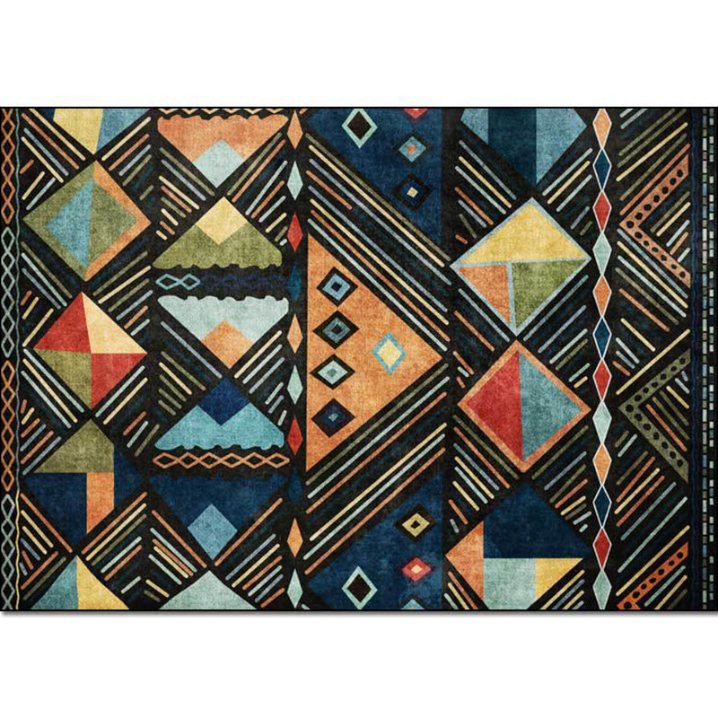 Blue Multicolor Tribal Rug Polyester Geometric and Striped Pattern Rug Washable Non-Slip Backing Carpet for Living Room