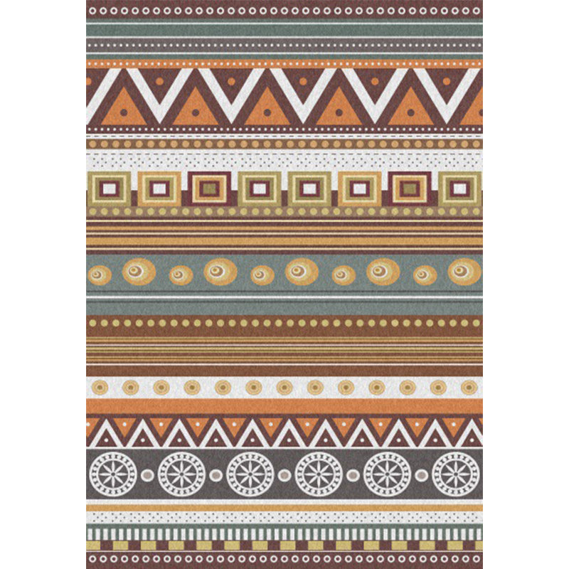 Brown Tribal Rug Polyester Geometric and Striped Pattern Rug Washable Non-Slip Backing Carpet for Living Room