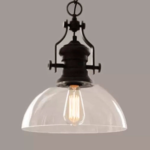 Farmhouse Dome Pendante Lampe 1-Light Glass Glass Sanging Lightture en noir