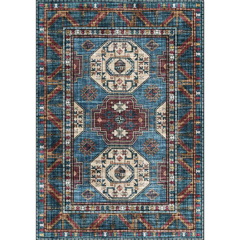 Marokkaanse medaillonpatroon Tapijt blauw polyester tapijt machine wasbaar niet-slip gebied tapijt voor woonkamer