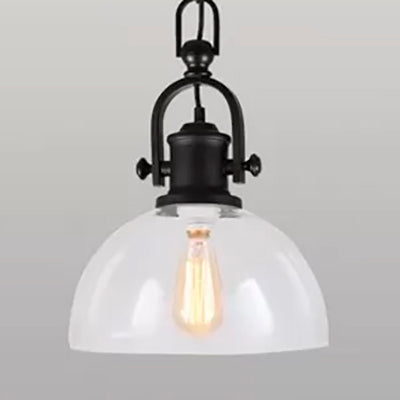 Farmhouse Dome Pendant Lamp 1-Light Clear Glass Hanging Light Fixture in Black