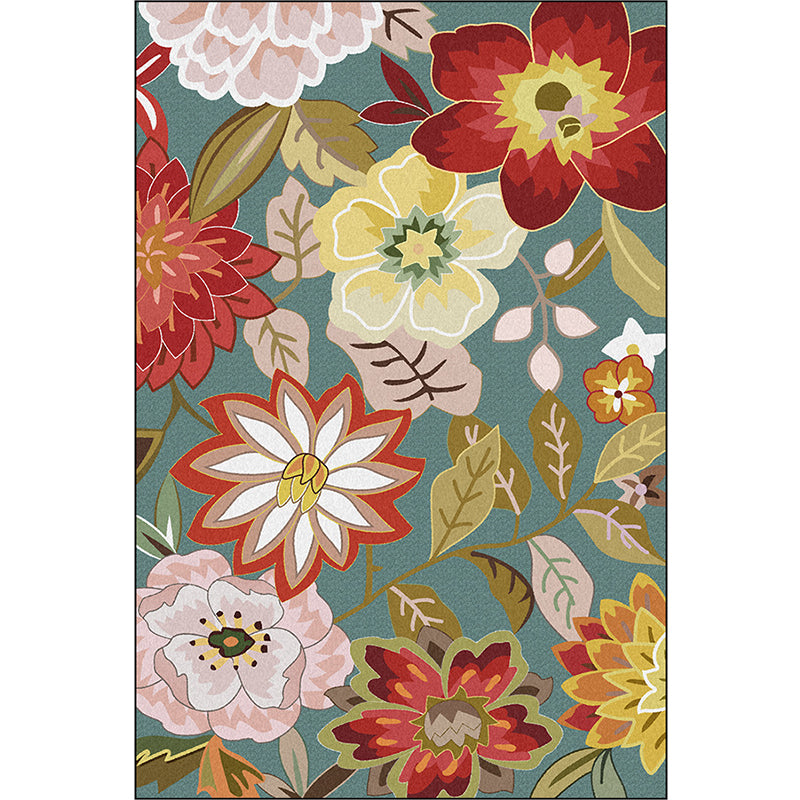 Tapis bleu vintage de tapis polyester floral tapis de support sans glissement lavable pour le salon