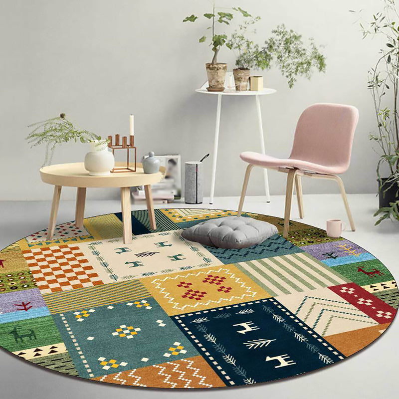 Rapis de motif à carreaux Tribal Classic Jaune et vert Vintage Rapage polyester Lavable Anti-Slip Arellez le tapis pour le salon