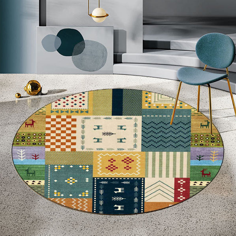 Klassiker stammes geprüfte Muster Teppich gelb und grün Vintage Teppich Polyester Waschbarer Anti-Rutsch-Rückseite Teppich für Wohnzimmer