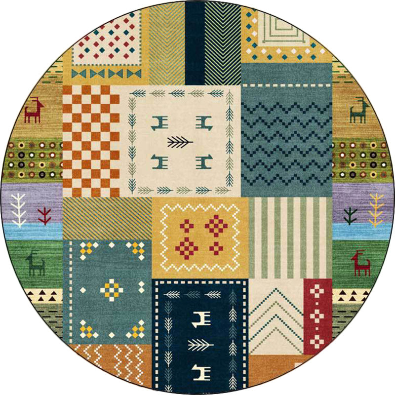 Rapis de motif à carreaux Tribal Classic Jaune et vert Vintage Rapage polyester Lavable Anti-Slip Arellez le tapis pour le salon