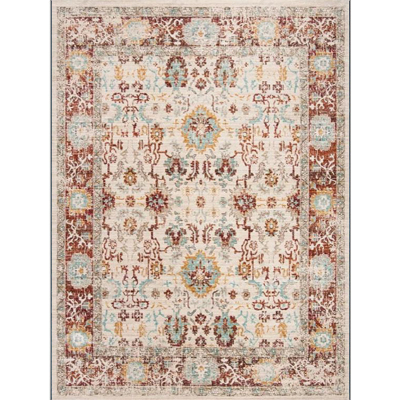 Whitewash Floral Rug Light Red Shabby Chic Rug Polyester Washable Non-Slip Backing Area Rug for Living Room