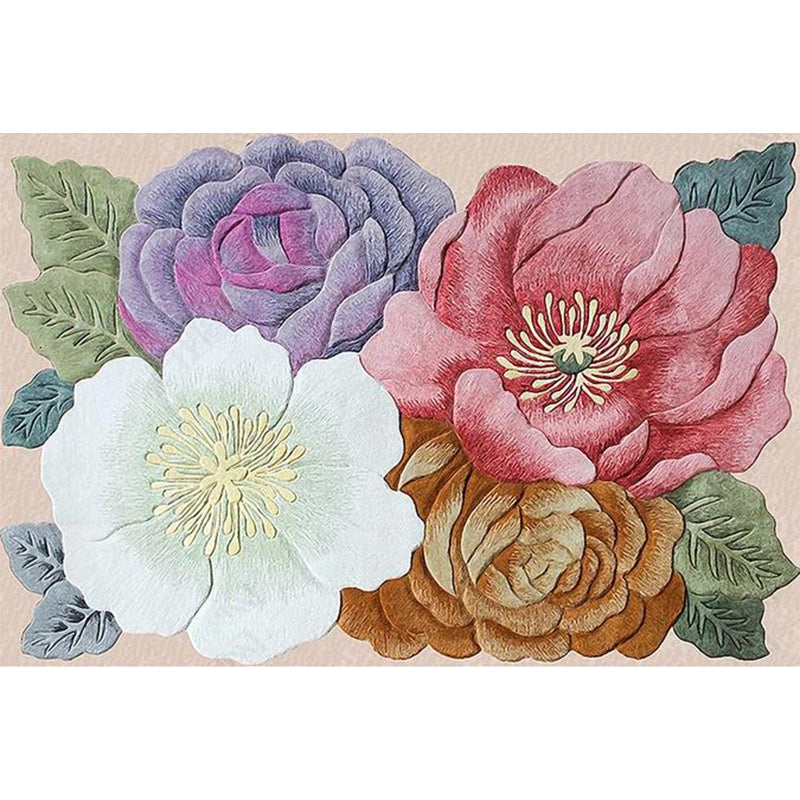 Retro Floral Pattern Rug Multicolor Shabby Chic Rug Polyester Washable Non-Slip Backing Area Rug for Living Room