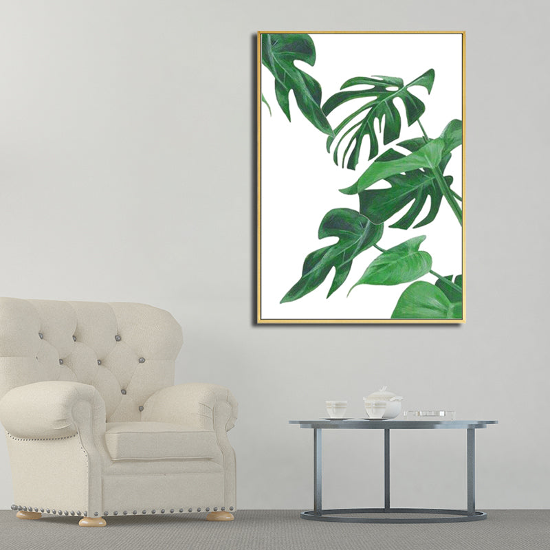 Green Tropical Wall Art Print Plant Leaves Canvas for Living Room, Textured Surface