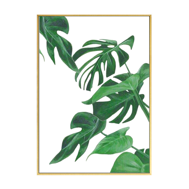 Green Tropical Wall Art Print Plant Leaves Canvas for Living Room, Textured Surface