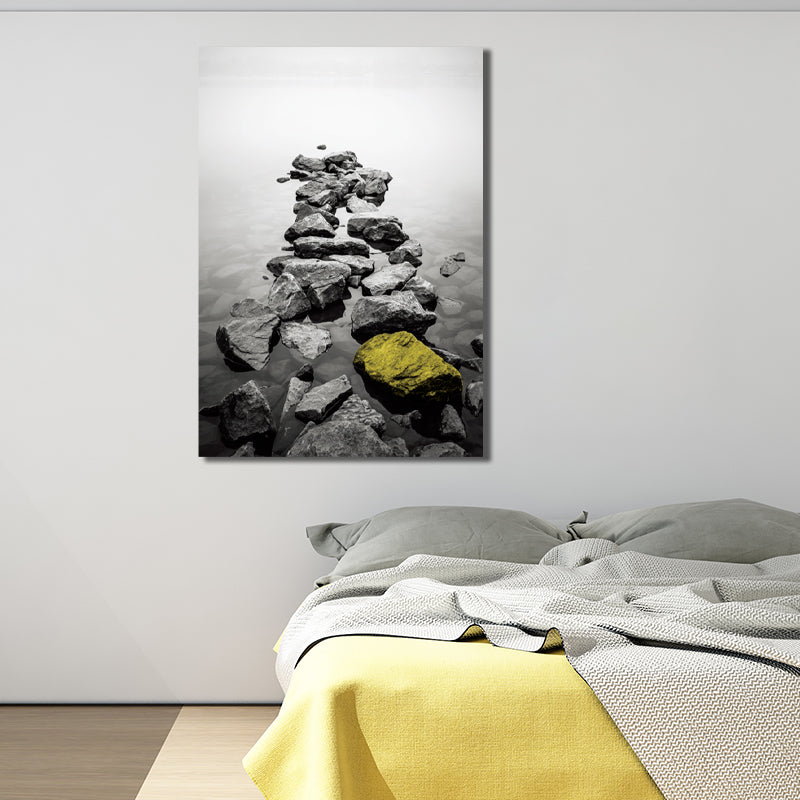 Retro River Rock Shore Canvas Wall Art Grey Textured Surface Wall Decor for Bedroom