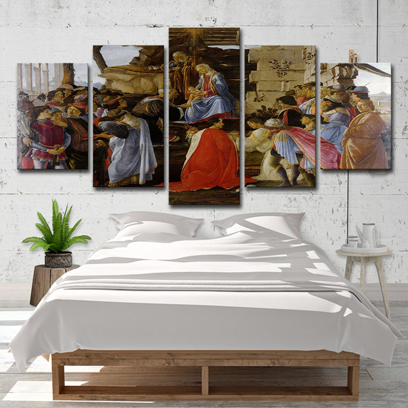 Religious Jesus Preaching Painting Modern Multi-Piece Dining Room Wall Art Decor in Red