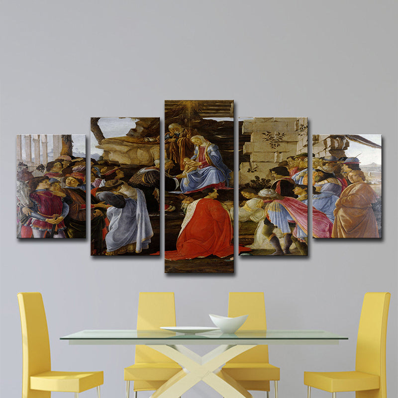 Religious Jesus Preaching Painting Modern Multi-Piece Dining Room Wall Art Decor in Red