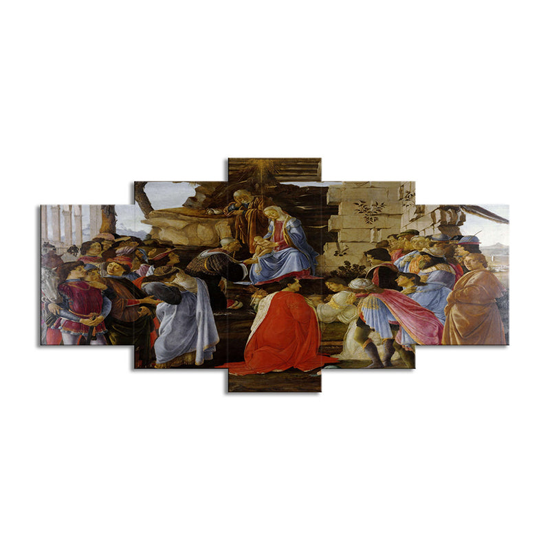 Religious Jesus Preaching Painting Modern Multi-Piece Dining Room Wall Art Decor in Red