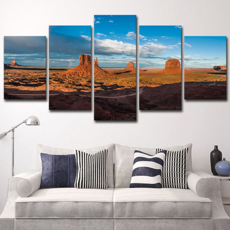 Multi-Piece Brown Canvas Modern Monument Valley Dusk View Wall Art Decor for Home