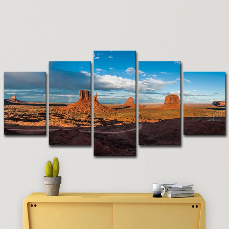 Multi-Piece Brown Canvas Modern Monument Valley Dusk View Wall Art Decor for Home