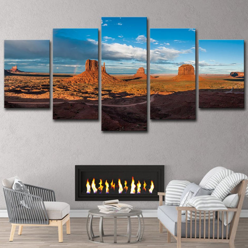 Multi-Piece Brown Canvas Modern Monument Valley Dusk View Wall Art Decor for Home