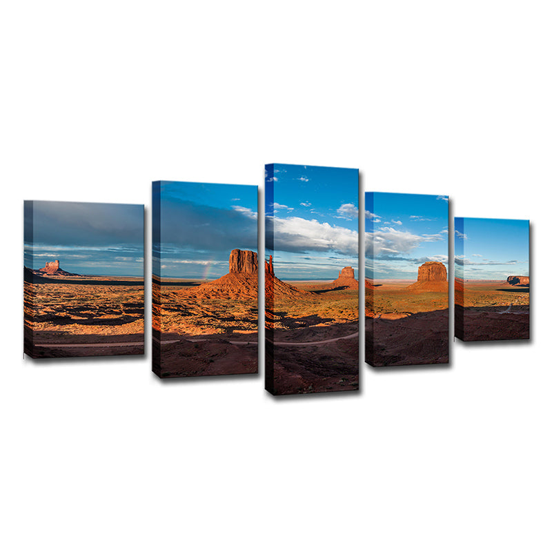 Multi-Piece Brown Canvas Modern Monument Valley Dusk View Wall Art Decor for Home