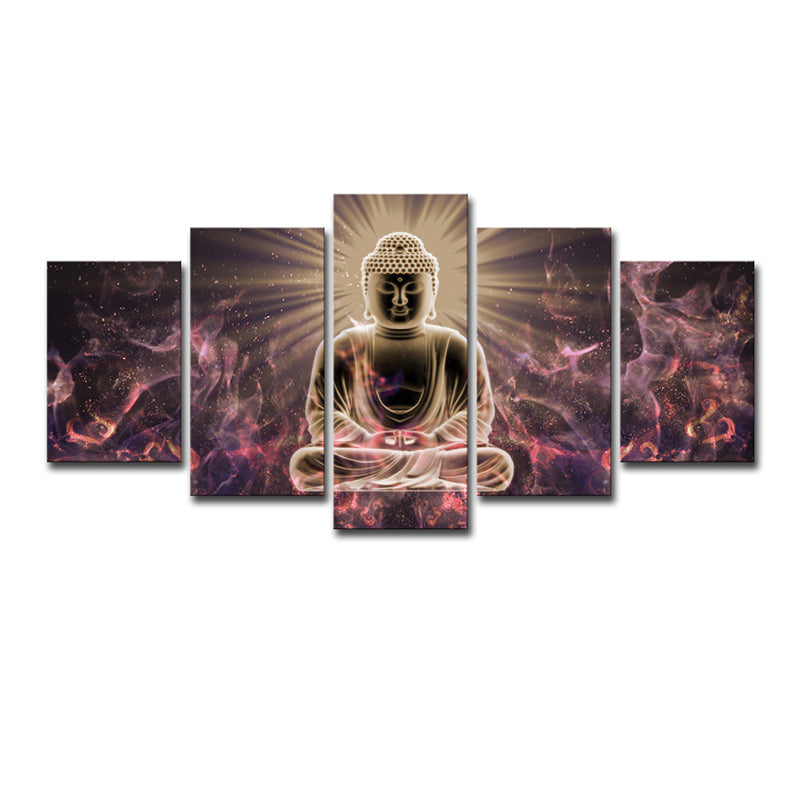 Glittering Buddhist Wall Art Print for Sitting Room Religious Canvas in Purple-Black