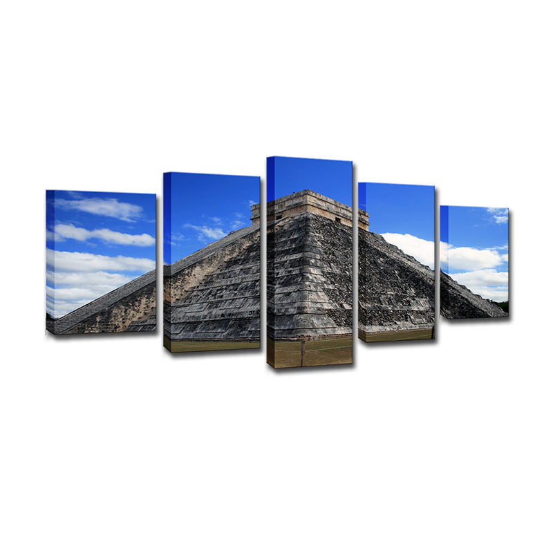 Maya Pyramid Exterior View Art Print Global Inspired Canvas Wall Decor in Sky Blue