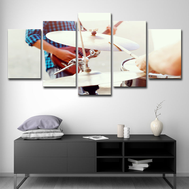 Modern Drum Beats Canvas Print White Musical Wall Art for Bedroom, Multi-Piece